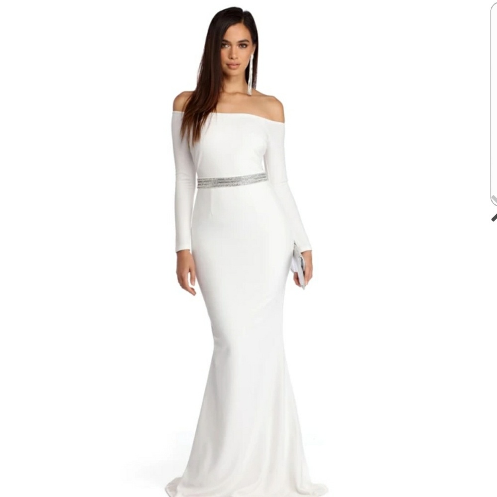Windsor Lauren Ivory Off the Shoulder Jewel dress